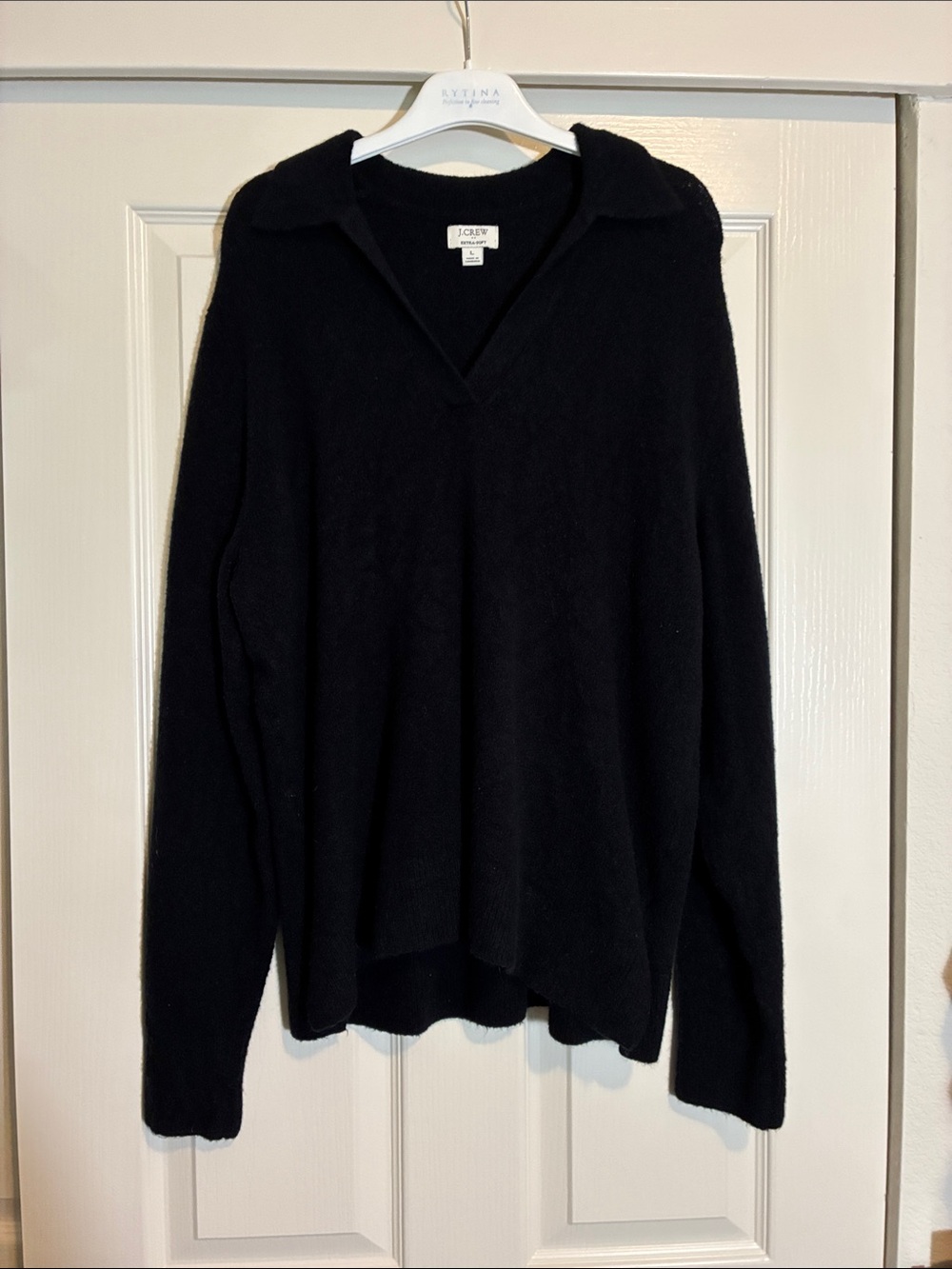 J. Crew Black V-Neck Collared Sweater